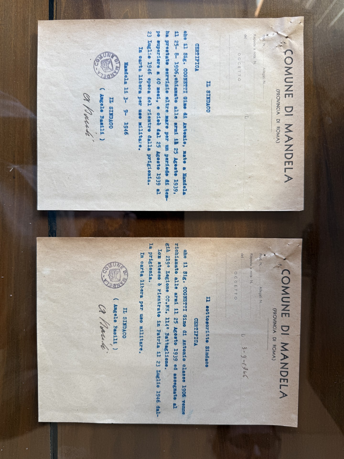 Certificati del Comune di Mandela