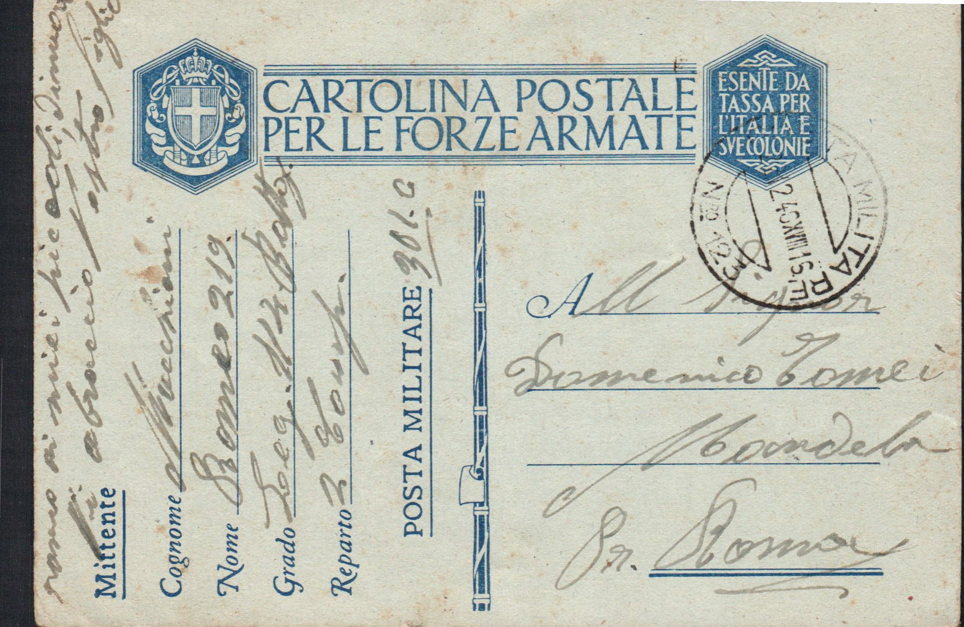 Ultima cartolina di Romeo Macchioni dalla Libia, dicembre 1940