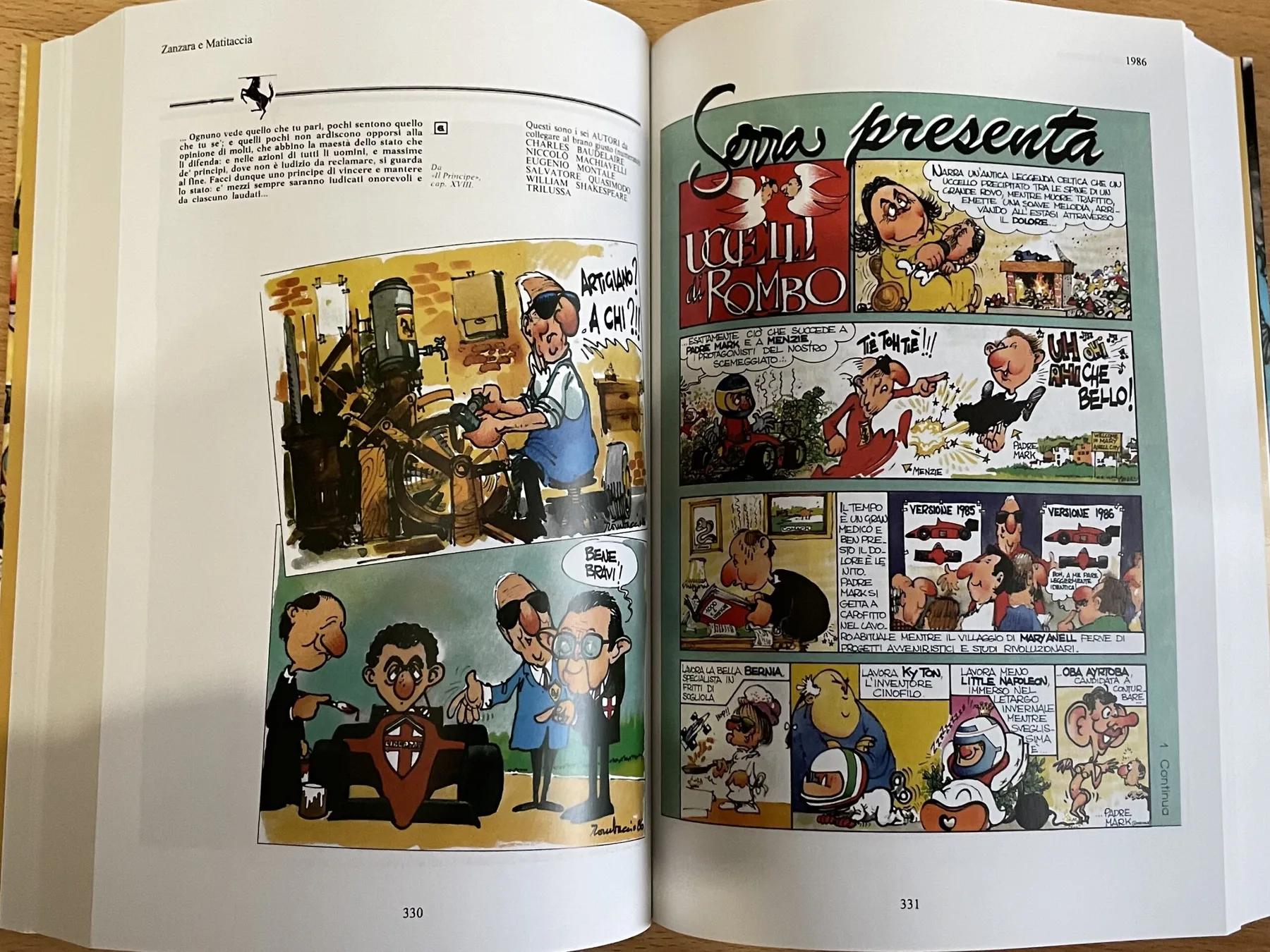 Pagina del libro dedicata al 1986, «Uccelli di Rombo»